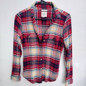 American Eagle Boyfriend Plaid Shirt Womens XS Red Grunge 90s Skater Outdoors